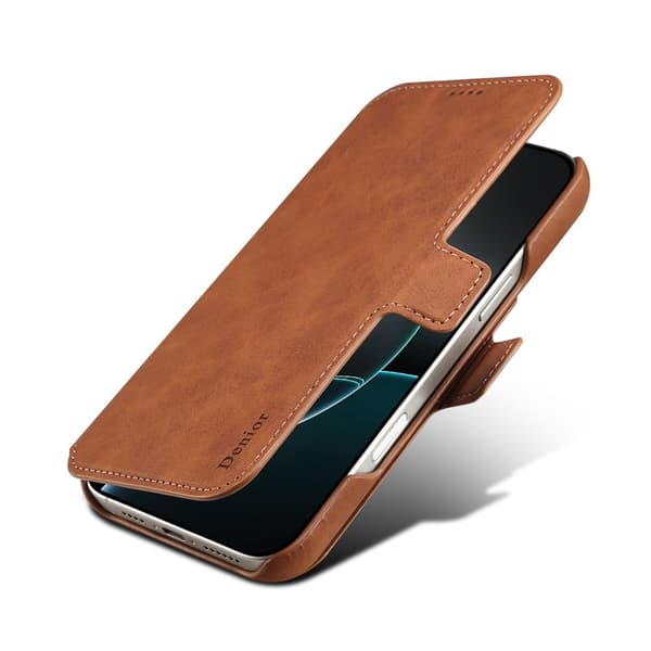 DENIOR B07 iPhone 16 Pro Max Plånboksfodral Konstläder Magnetiskt Brun