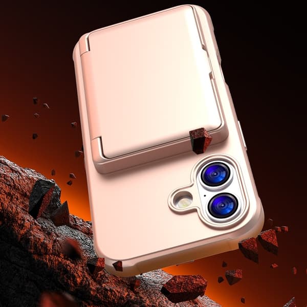 Mobilskal till iPhone 17 Korthållare Mirror Kickstand Roséguld