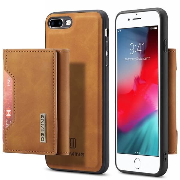 DG.MING M2 Series Plånboksfodral Konstläder med Ställ för iPhone 7/8 Plus - Brun