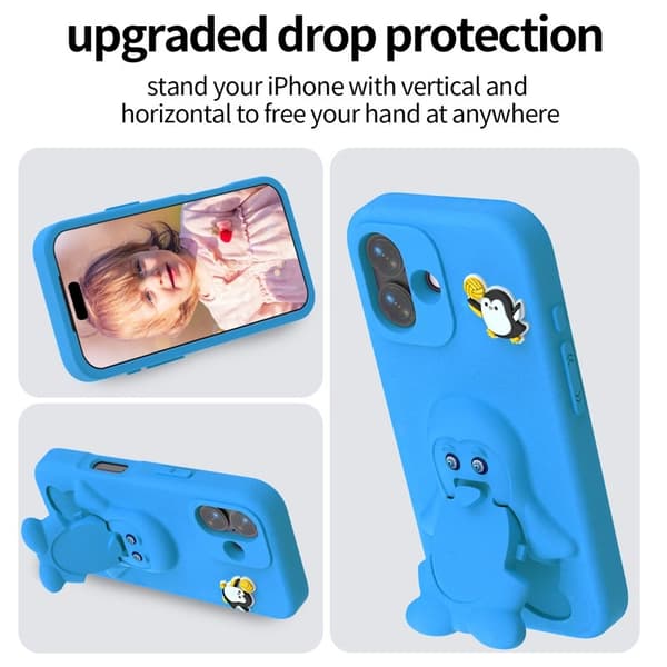 D.G Ming Mobilskal till iPhone 16 Penguin Design Kickstand EVA - Blå