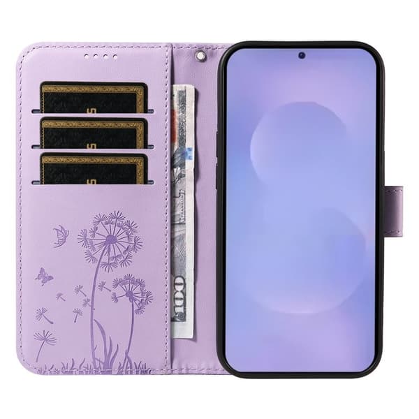 Samsung Galaxy S26+ Plånboksfodral Konstläder Med Rem Dandelion - Lila
