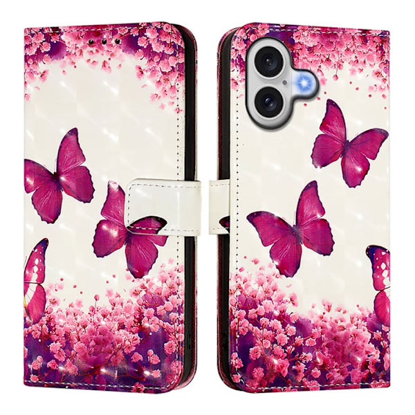 iPhone 17 Plånboksfodral Printing Pattern Med Strap Rosa