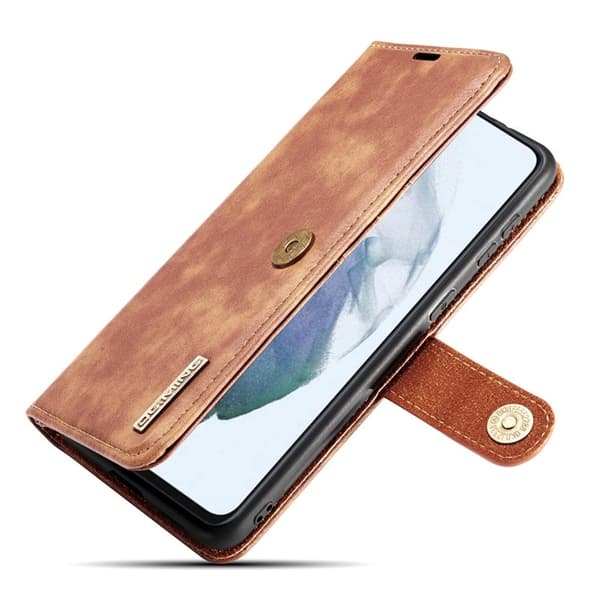 DG.MING Samsung Galaxy S21 FE 2-i-1 Äkta Läder Plånboksfodral Ställ - Brun