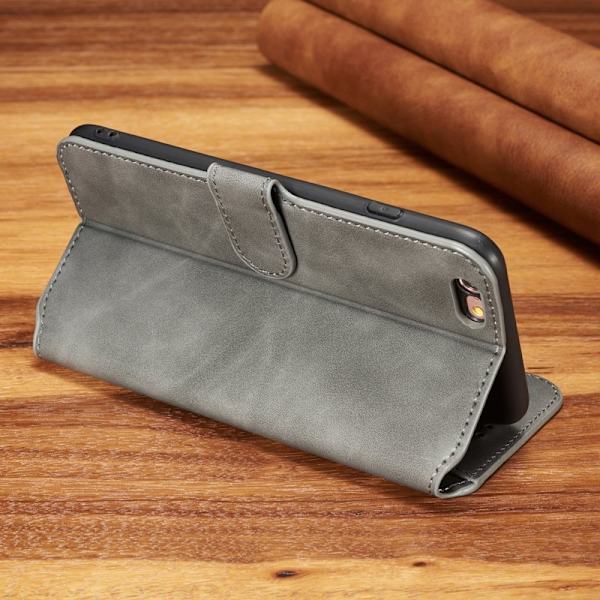 DG.MING Retro Plånboksfodral Konstläder för iPhone 6s Plus - Grå