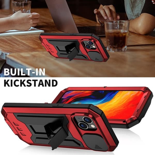 R-JUST Mobilskal till iPhone 14 Plus med Kickstand Röd Silicone Metall