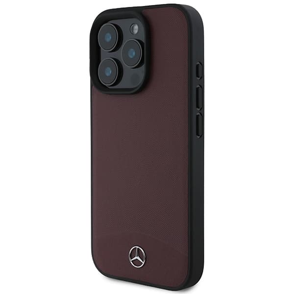 Mercedes telefontaske til iPhone 16 Pro Max MagSafe tekstureret almindeligt læder Röd