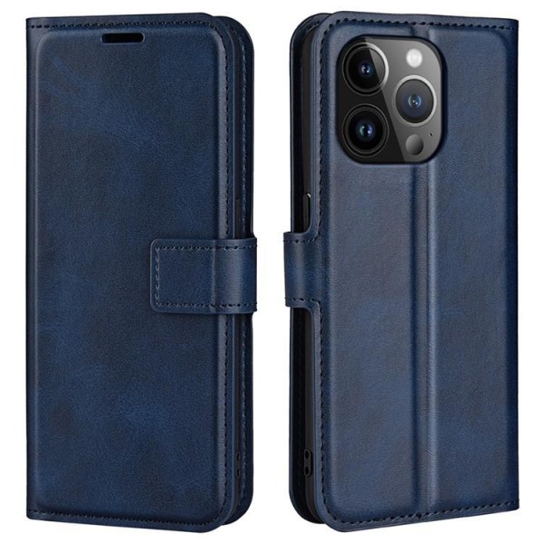 iPhone 15 Pro Wallet Case Calf Flip Folio - Blå