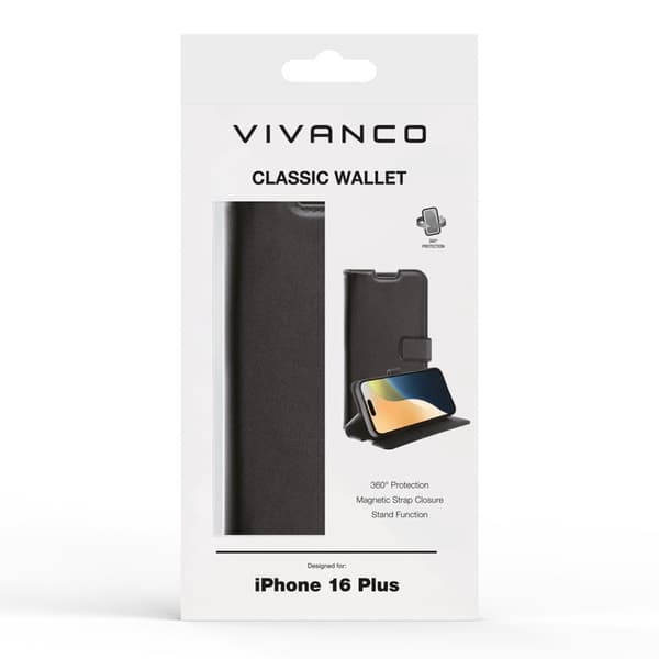 Vivanco Classic Plånboksfodral iPhone 16 Plus Svart