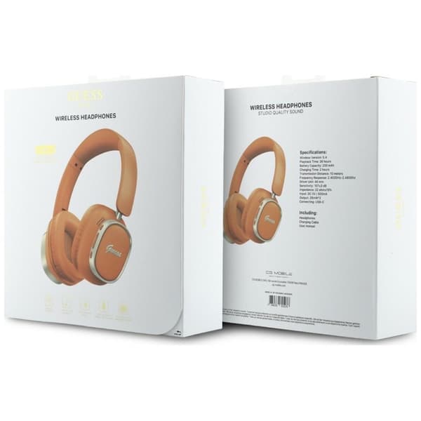 Guess On-Ear Hörlurar Bluetooth ENC Rectangle Metal Script - Orange