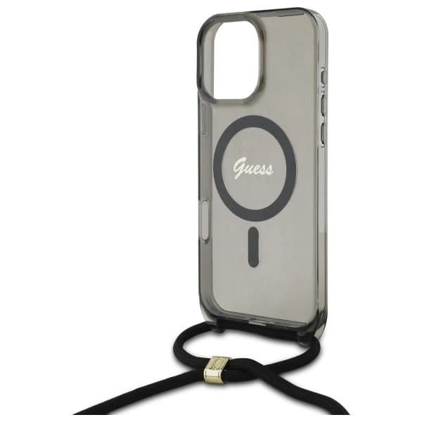 Guess Telefontaske til iPhone 16 Pro Max MagSafe Crossbody Cord Script - Sort Black