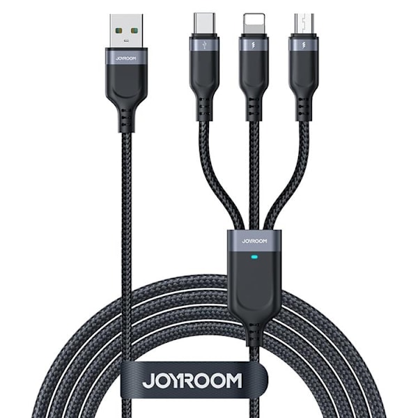 Joyroom 3in1 USB-A till USB-C, Lightning, microUSB kabel 1.2m Svart
