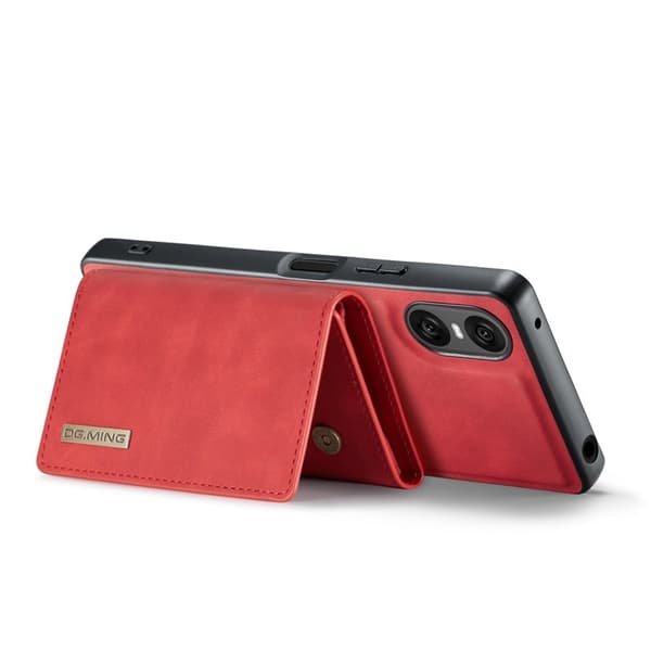 DG.MING Sony Xperia 10 VI Kickstand Konstläder Plånboksfodral Röd