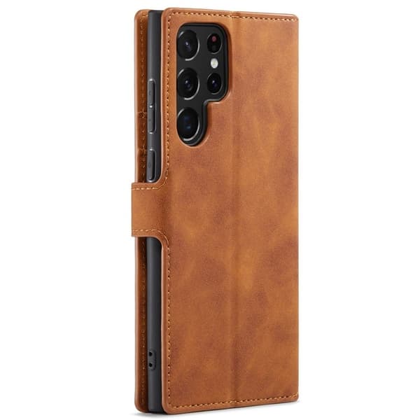 DG.MING Retro KonstLäder Plånboksfodral Samsung Galaxy S22 Ultra Brun
