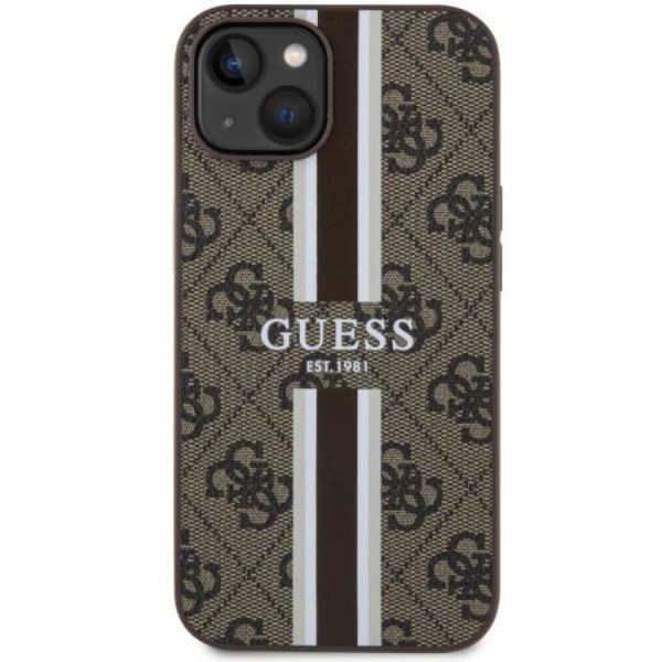 Guess iPhone 14 Mobilskal MagSafe 4G Printed Stripes - Ruskea