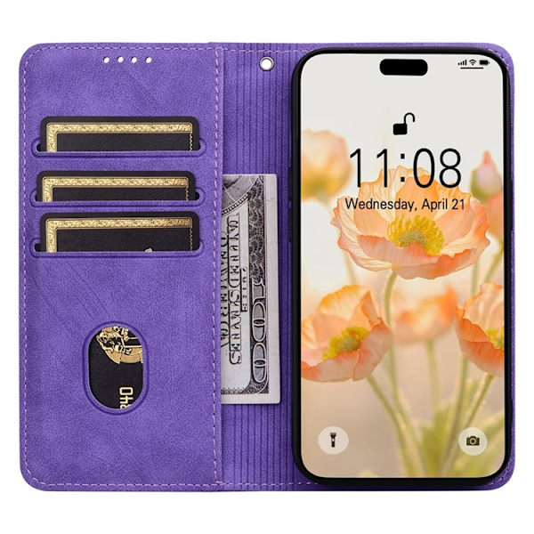 iPhone 17 Pro Max Konstläder Plånboksfodral med Rem Lines Pattern - Lila Lila