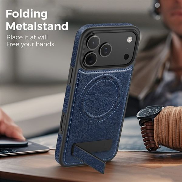 Mobilskal till iPhone 17 Pro Max MagSafe Kickstand Läder - Blå Blå