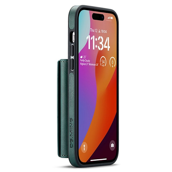 DG.MING iPhone 15 Pro Max Konstläder Plånboksfodral Grön