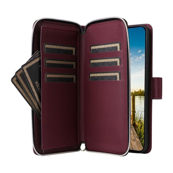 Galaxy A17 / A26 Konstläder Plånboksfodral Med Handledsrem - Vinröd Vinröd