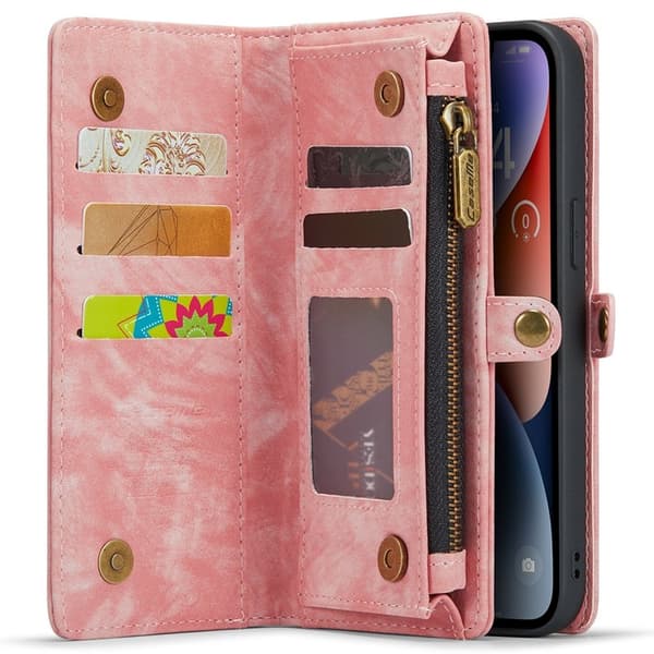 CASEME 008 iPhone 15 Pro Plånboksfodral Konstläder med Avtagbar Rosa