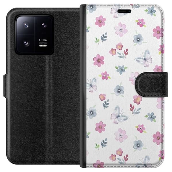 Pung etui til Xiaomi 13 Pro med Blomster og sommerfugle