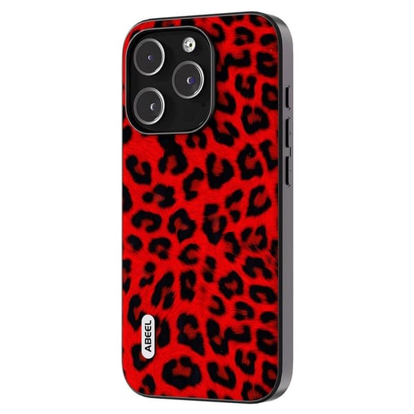 ABEEL Mobilskal till iPhone 14 Pro Max Leopard Textur Röd PU Läder TPU