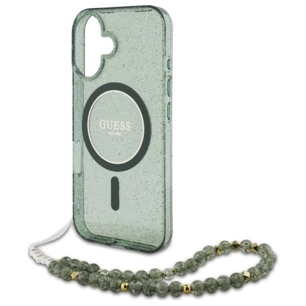 Guess Mobilskal till iPhone 16 Plus MagSafe IML Glitter Med Strap - Grön Grön