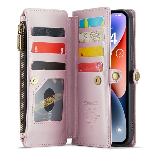 CASEME Plånboksfodral Konstläder för iPhone 14 Plus med kortfack - Rosa