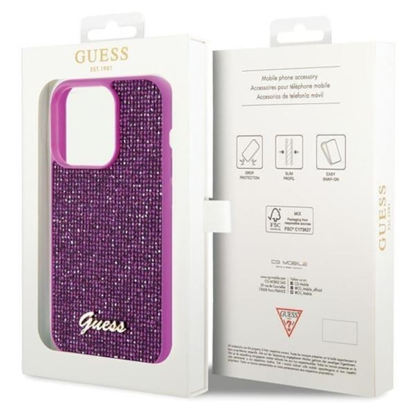 Guess Mobilskal till iPhone 15 Pro Disco Metal Script - Rosa Rosa