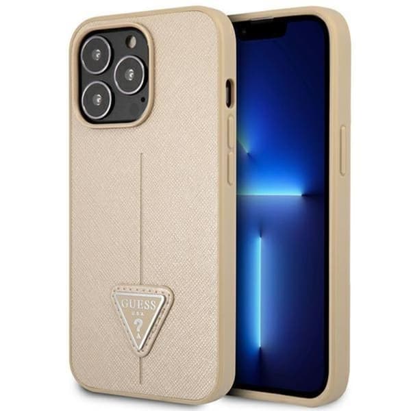 GUESS iPhone 14 Pro Cover Saffiano Triangle Logo - Beige Beige
