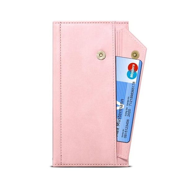 iPhone 14 Pro Max Plånboksfodral Flap Zipper Strap - Rosa