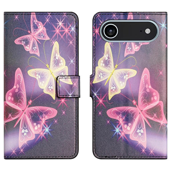 iPhone Air Konstläder Plånboksfodral Pattern Print - Illusions Fjäril Rosa