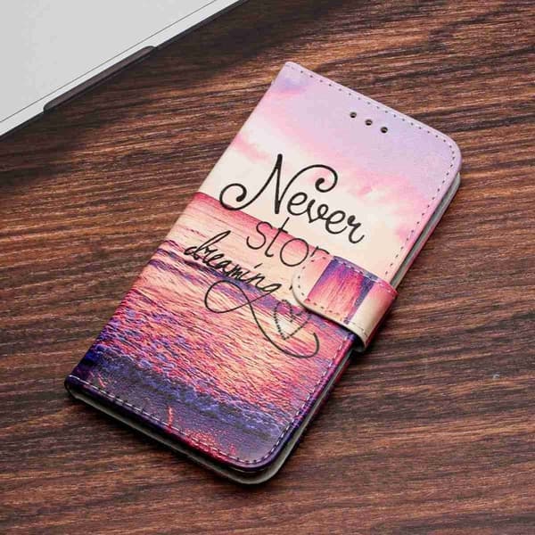 Samsung Galaxy A57 Plånboksfodral Konstläder Tryckt Mönster - Vit