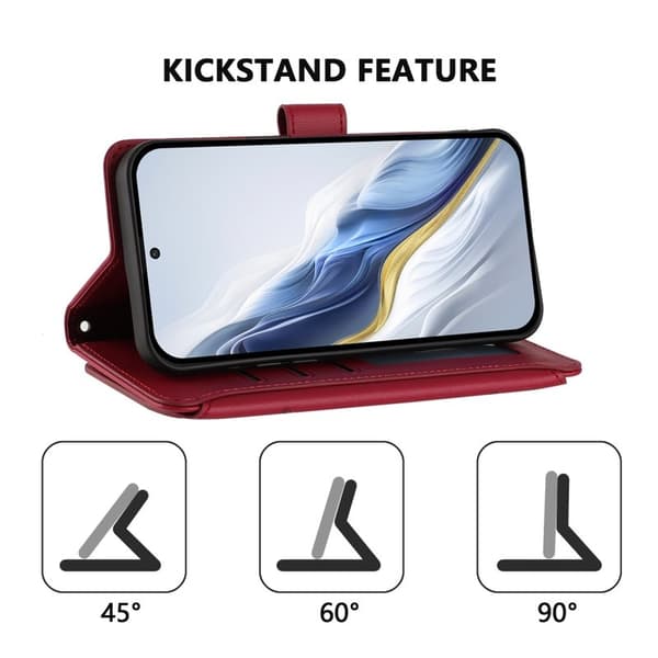 Samsung Galaxy A57 Plånboksfodral Konstläder Blomtryck - Vinröd