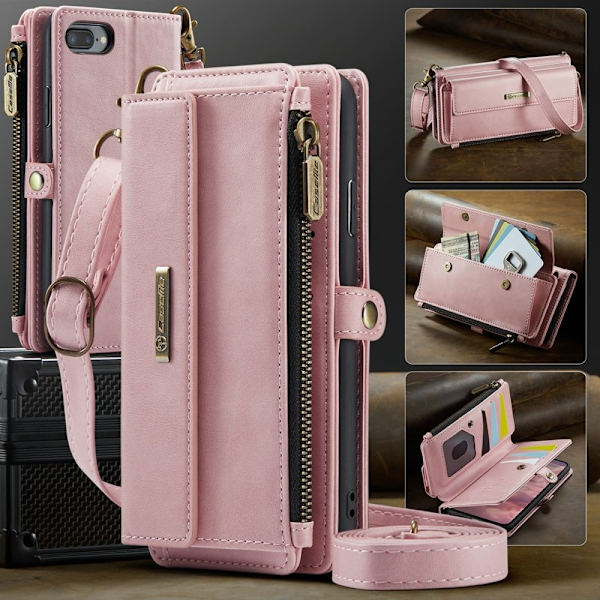 CASEME Plånboksfodral Konstläder för iPhone 7/8 Plus - Rosa