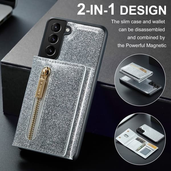 DG.MING M3 Series Samsung Galaxy S24 Konstläder Plånboksfodral Silver