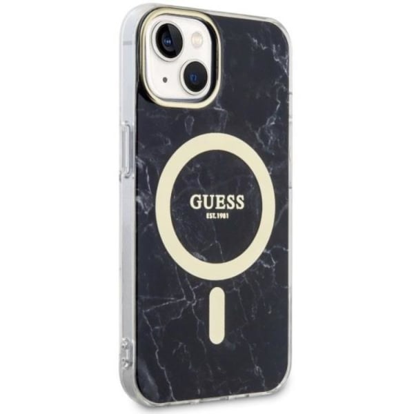 Guess iPhone 14 mobiltaske MagSafe Marble - Sort