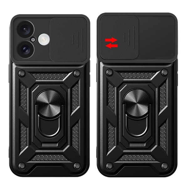 Telefontaske til iPhone 16 Hybrid Armor Camshield - Sort Black
