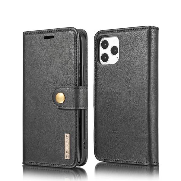 DG.MING iPhone 12 Pro 2-in-1 Plånboksfodral Äkta läder - Svart