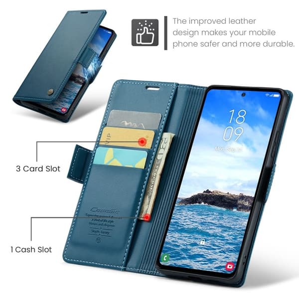 CASEME Plånboksfodral Konstläder för Samsung Galaxy S24 FE - Blå