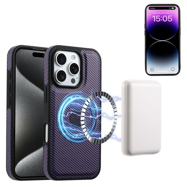 DENIOR Mobilskal till iPhone 16 Pro Max Äkta Läder Magnetisk Lila