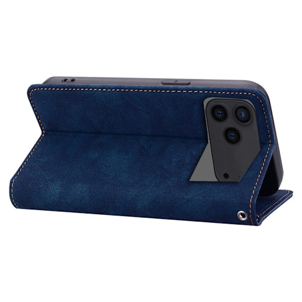 iPhone 17 Pro Konstläder Plånboksfodral med Rem Lines Pattern - Blå Blå