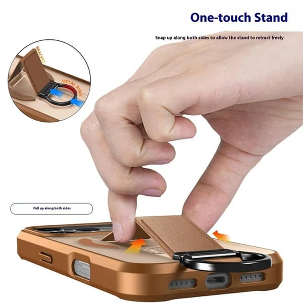 Mobilskal till iPhone 17 Pro Magsafe Metal D-Ring Kickstand - Khaki Brun