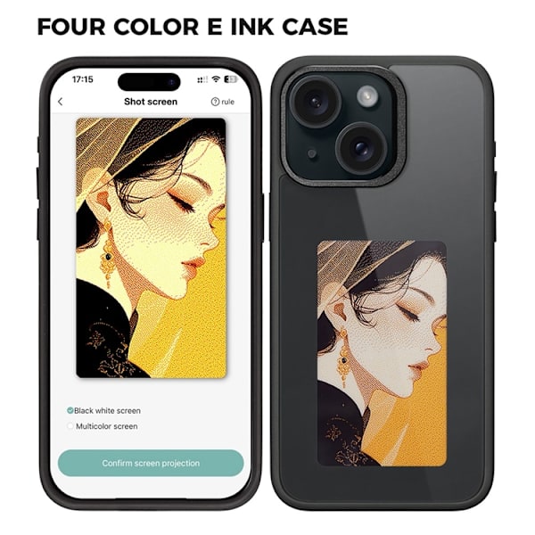 Mobilskal till iPhone 15 E Ink 4-Color Display Customized Svart