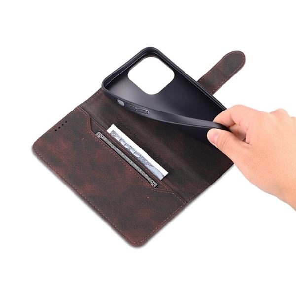 AZNS iPhone 13 Pro Plånboksfodral Konstläder - Ställfunktion - Brun
