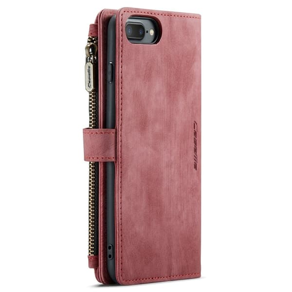 CASEME Konstläder Plånboksfodral för iPhone 6/7/8 Plus med rem - Röd
