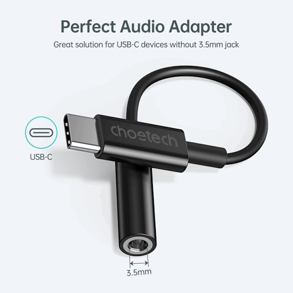 Choetech USB-C till Ljudadapter DC 3.5 mm - Svart Svart