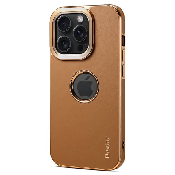 DENIOR Mobilskal till iPhone 14 Pro Max PC+TPU+Äkta Läder - Khaki