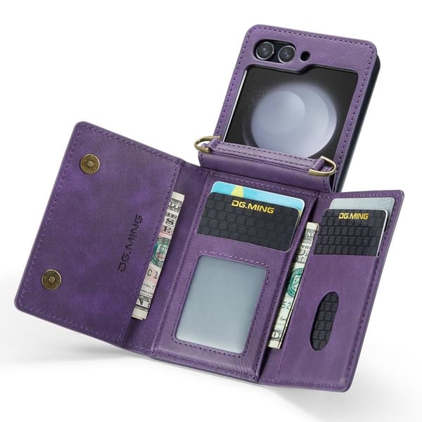DG.MING Samsung Galaxy Z Flip5 Konstläder Plånboksfodral Lila