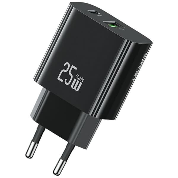 USAMS Snabbladdare 25W 1xUSB-C 1xUSB-A CC315 - Svart Svart