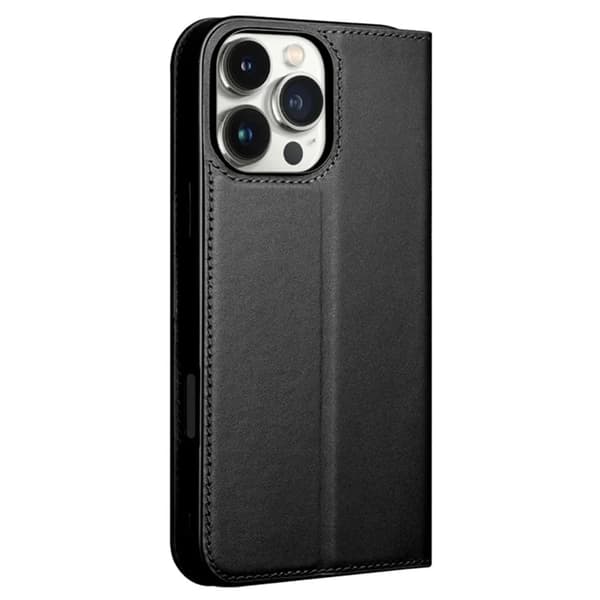 QIALINO iPhone 16 Pro Max Plånboksfodral Äkta läder - Svart Svart